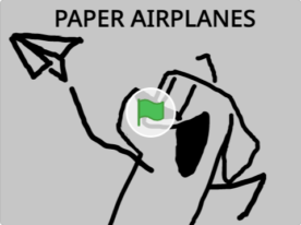 紙飛行機を折って、飛ばして、落ちるまでのアニメ