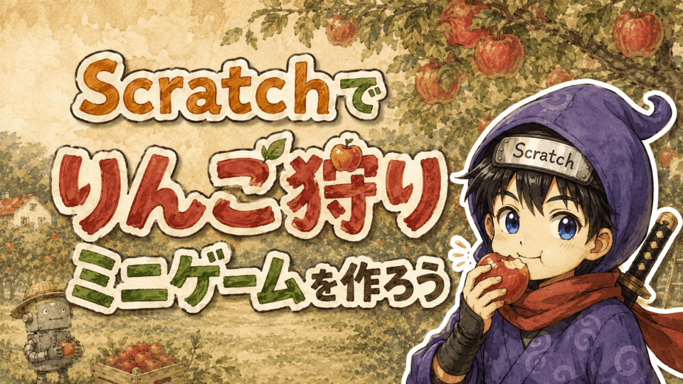 #022 腹ペコネコのリンゴキャッチゲームの作り方｜矢印キー・タイマー・メッセージの基本アクション
